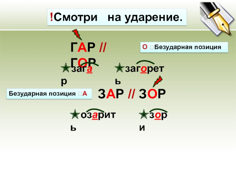 Гар 9. Гар гор зар зор. Безударная позиция. Ударной или безударной позиции корня примеры. Словосочетания с корнями зар зор.