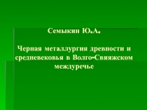 Семыкин Ю.А. Черная металлургия древности и средневековья в Волго-Свияжском