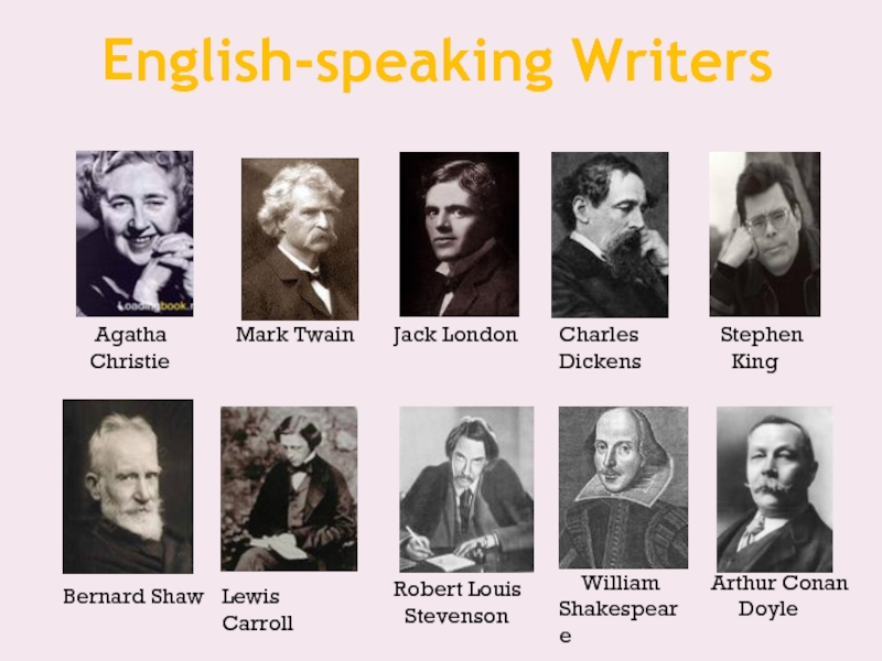 English-speaking Writers    Agatha    ChristieMark TwainJack London   Charles