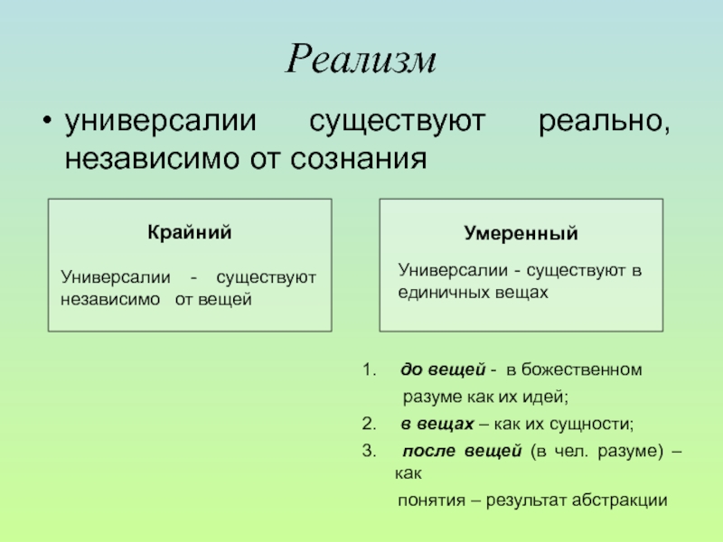 Реализм в философии кратко. Универсалии реализм. Универсалии существуют независимо от сознания.