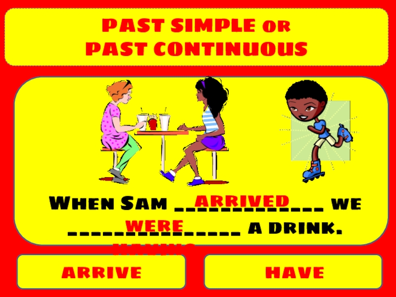 PAST SIMPLE or
PAST CONTINUOUS
arrive
have
When Sam _____________