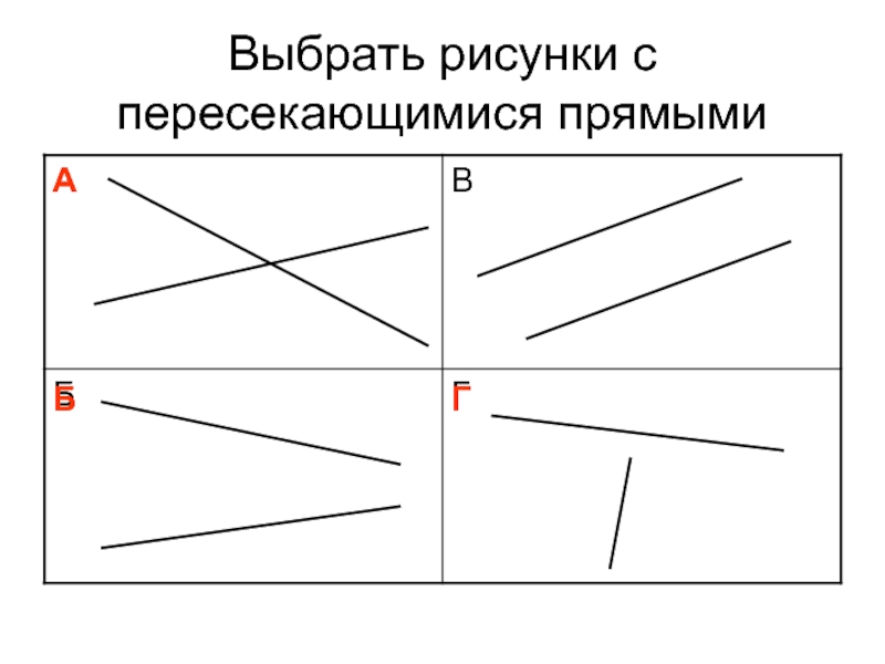 3 пересекающиеся прямые. Выбрать на рисунке пересекающиеся прямые. Пересекающиеся и непересекающиеся прямые. Пересекающие параллельные прямые. Выбрать рисунки с пересекающимися прямыми.