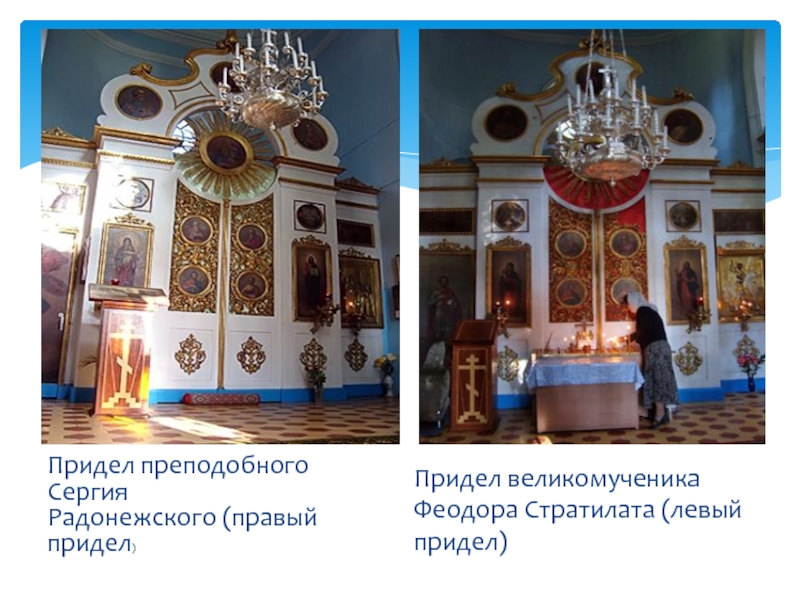 Придел преподобного Сергия Радонежского (правый придел)Придел великомученика Феодора Стратилата (левый придел)