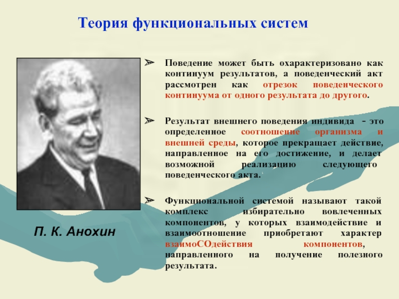 Автор теории функциональных систем. Теория функциональных систем. П.К. Анохин основные труды. Теория функциональных систем поведение человека.