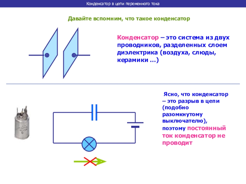 Схема цепи переменного тока с конденсатором