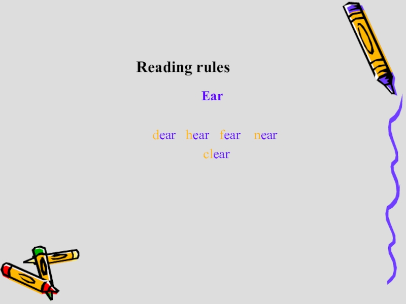 Reading rules  Ear      dear  hear  fear  near