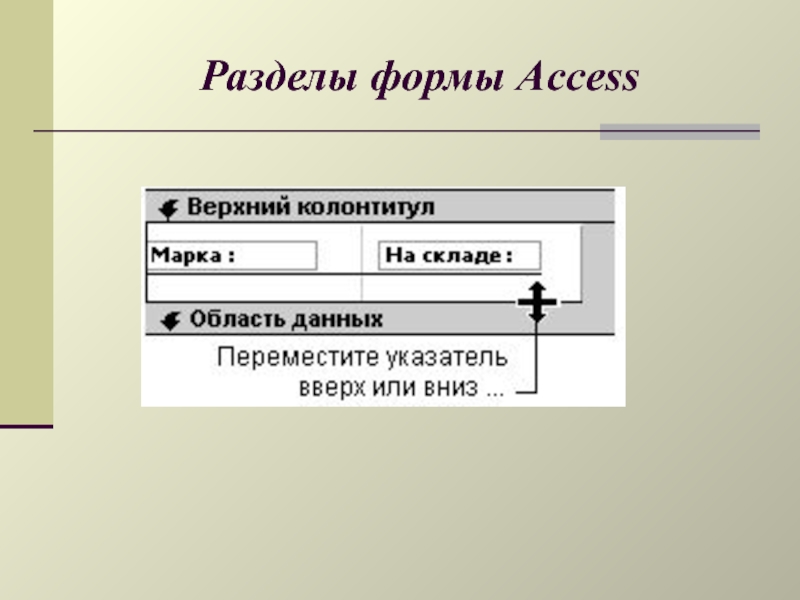 Разделы формы 1. Структура формы в access. Разделы в конструкторе форм access. Колонтитул в аксесс форма. Какие разделы имеются в форме access.