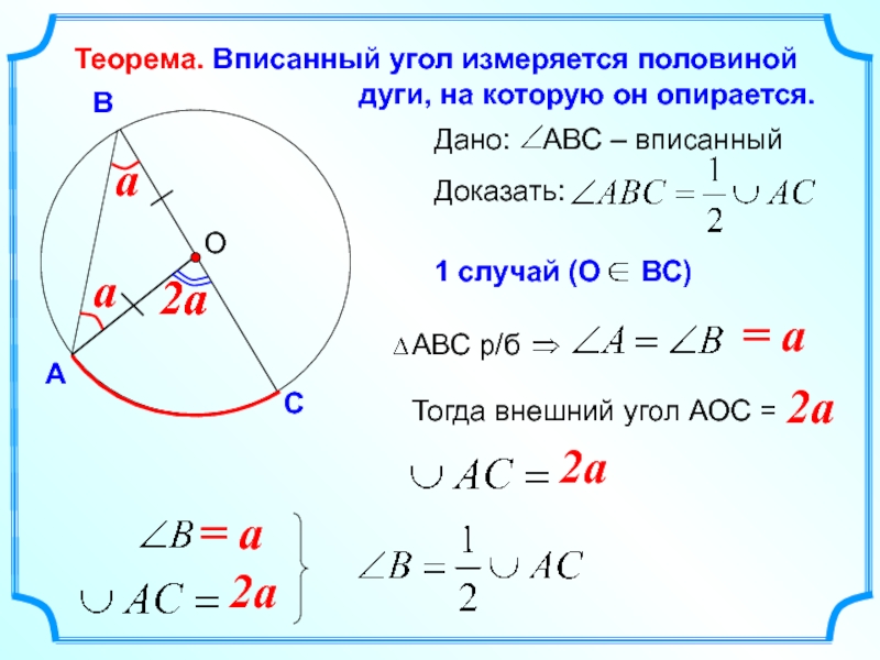 Градусная мера дуги окружности теорема о вписанном угле презентация 8 класс атанасян