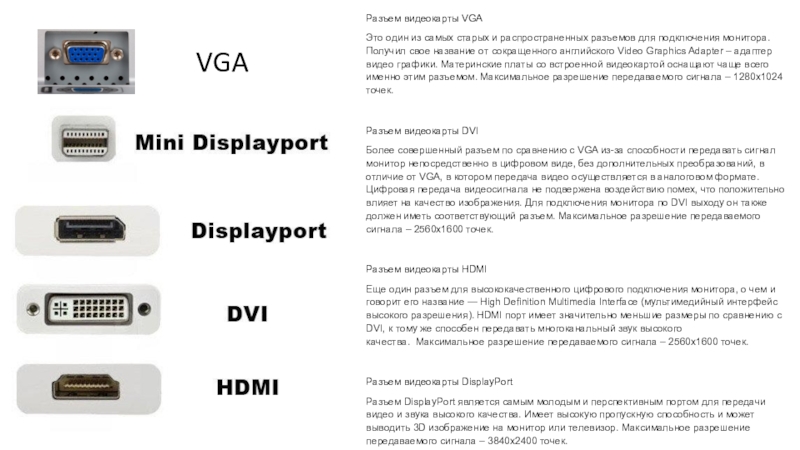 Типы видеокарт. Разъёмы на видеокартах какие бывают. Название разъемов на видеокарте. Типы разъемов видеокарт. Какие есть разъемы для видеокарт.