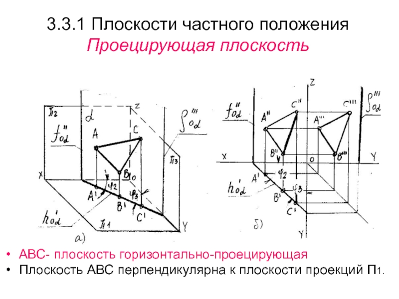 Горизонтально проецирующая плоскость изображена на чертеже