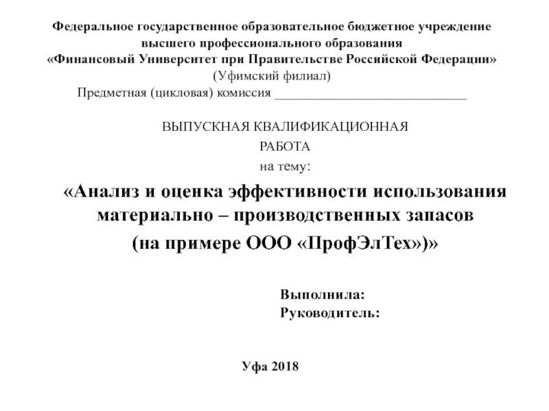 Федеральное государственное образовательное бюджетное учреждение высшего