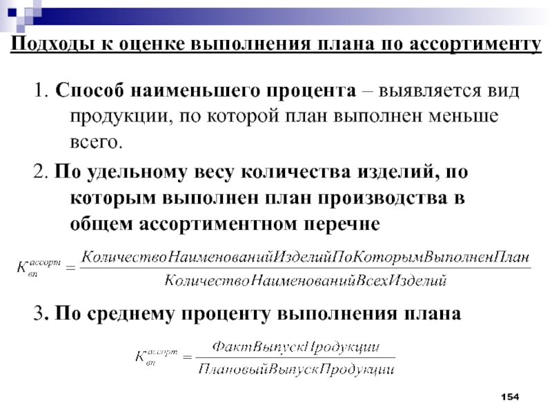 Способы оценки выполнения плана по ассортименту