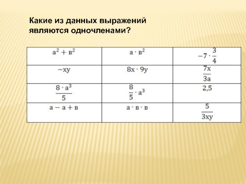 Какие из данных выражений. Какие из данных выражений являются одночленами?. Какие из выражений являются одночленами. Какое выражение является одночленом. Какие из следующих выражений являются одночленами.