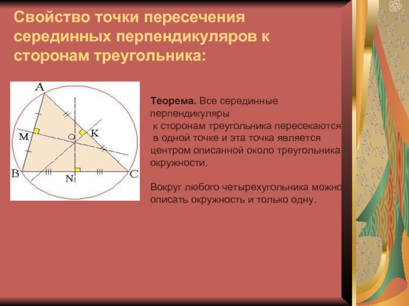 Центр описанной окружности является точка пересечения