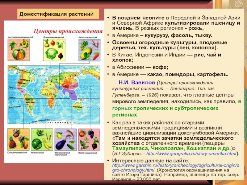 История и методология биологии В позднем неолите в Передней и Западной Азии и Северной Африке В позднем неолите в Передней и Западной Азии и Северной Африке культивировали пшеницу и ячмень. В разных