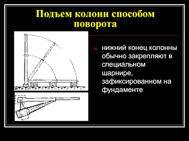 Процесс подъема колонны. Монтаж конструкций методом поворота. Способ поворота в строительстве. Подъем колонны. Подъем колонны поворотом.