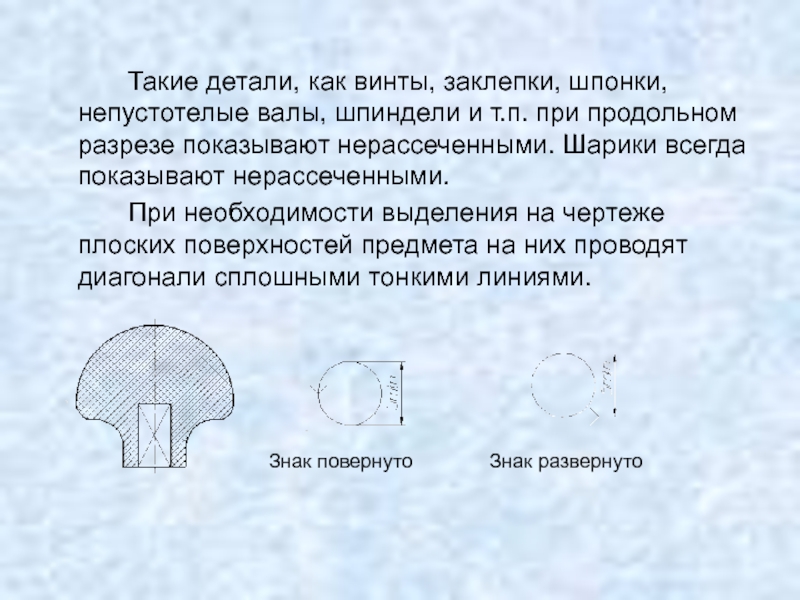 На сборочных чертежах болты винты штифты непустотелые валы в продольном разрезе показывают