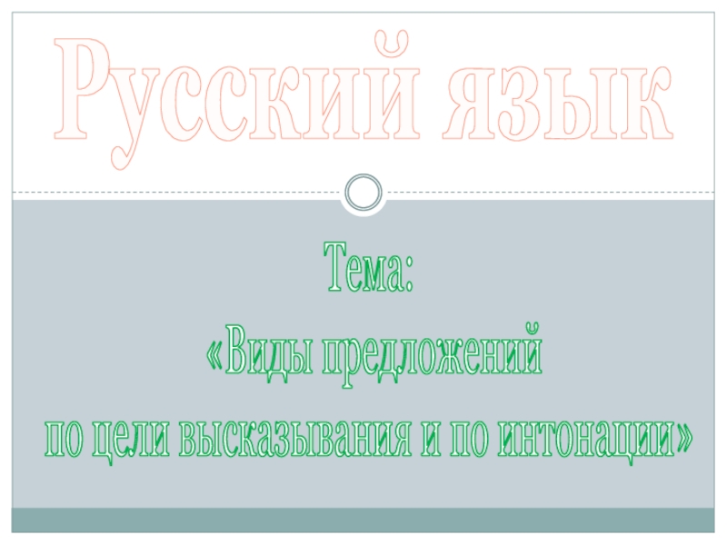 Тема: «Виды предложений по цели высказывания и по интонации»Русский язык