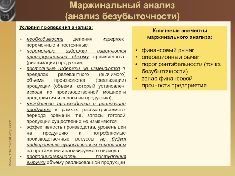 Проанализировать необходимость. Аналитический анализ. Маржинальный анализ продукции. Условия для проведения маржинального анализа. Информативно целевой анализ достоинства и недостатки.