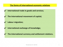The forms of international economic relations
International trade in goods and