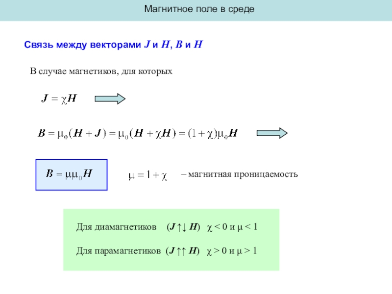 Магнитная проницаемость диамагнетиков. Связь между векторами b h j. Связь векторов b j h.