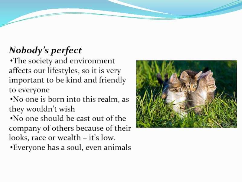 Nobody’s perfect The society and environment affects our lifestyles, so it is very important to be