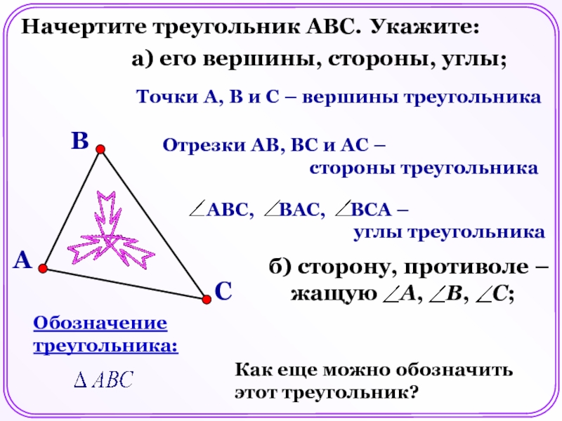 Указать элементы треугольника