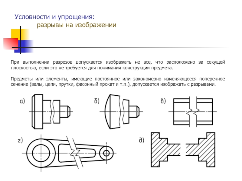 Соединение части вида с частью разреза условности и упрощения на изображениях