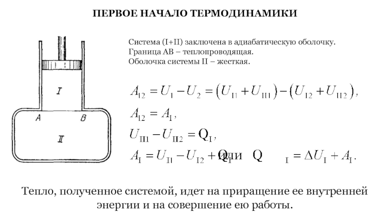 Внутренняя энергия термодинамической системы. Адиабатическая оболочка. Приращение внутренней энергии. В герметичном теплопроводящем сосуде. Теплопроводящих систем..