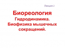 Лекция 2
Биореология
Гидродинамика. Биофизика мышечных сокращений