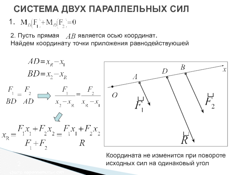 Система два. Параллельная система сил техническая механика. Сложение двух параллельных сил теоретическая механика. Центр параллельных сил Яблонский. Система параллельных сил теоретическая механика график.