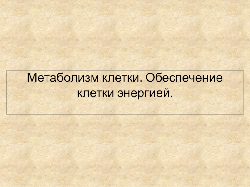 Метаболизм клетки. Обеспечение клетки энергией