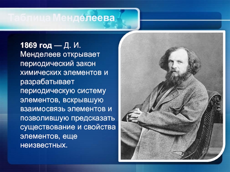 В каком году открыт периодический закон менделеева