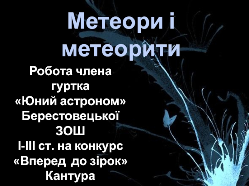 Метеори і метеорити
Робота члена гуртка
Юний астроном
Берестовецької