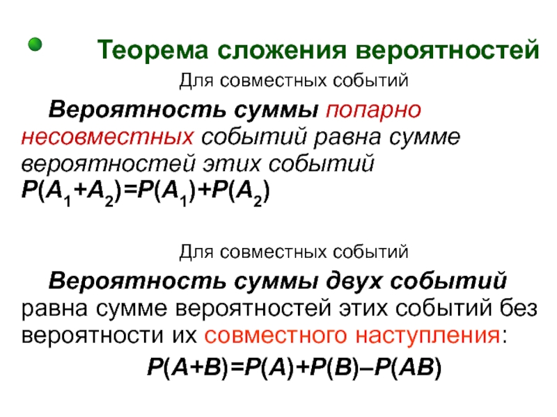 Сумма вероятностей. Теорема сложения вероятностей совместных событий. Теорема о вероятности суммы совместных событий. Сложение совместных событий. Теорема сложения вероятностей для совместных и несовместных событий.