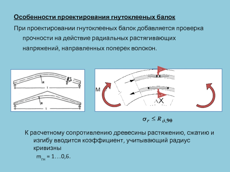 Особенности проектирования. Параметры гнутоклееных балок. Работа древесины на растяжение сжатие и поперечный изгиб. Радиальная прочность это.