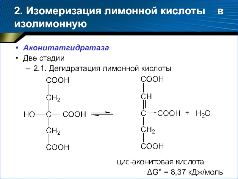 Изомеризация. Изомеризация лимонной кислоты. Изомеризация изолимонной кислоты лимонная. Лимонная кислота аконитовая кислота. Уравнение реакции дегидратации лимонной кислоты.