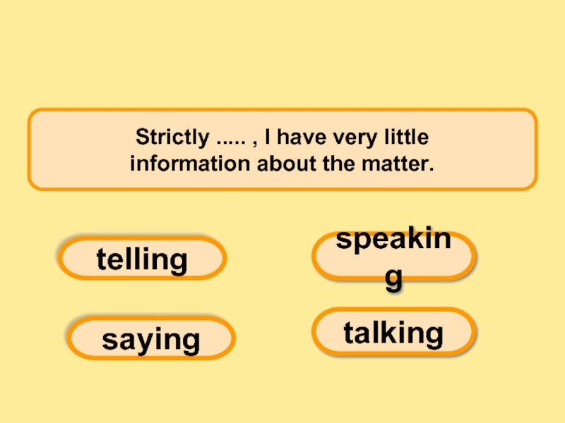 Strictly ..... , I have very little information about the matter.   sayingspeakingtellingtalking