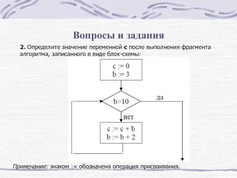 Определите значение переменной b после выполнения фрагмента. Блок-схема присваивания переменной. Операция присвоения в блок схеме. Блок схемы Информатика 11 класс. Схема выполнения алгоритма.