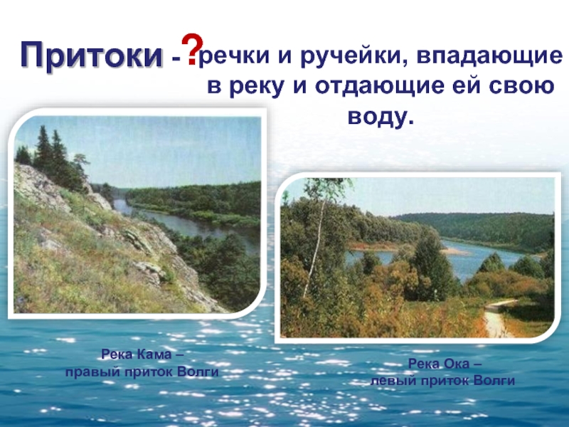Река лена впадает в волгу. Левые притоки реки Волга. Правый приток Волги. Ручеек впадает в реку. Притоки реки Кама 2 класс окружающий мир.