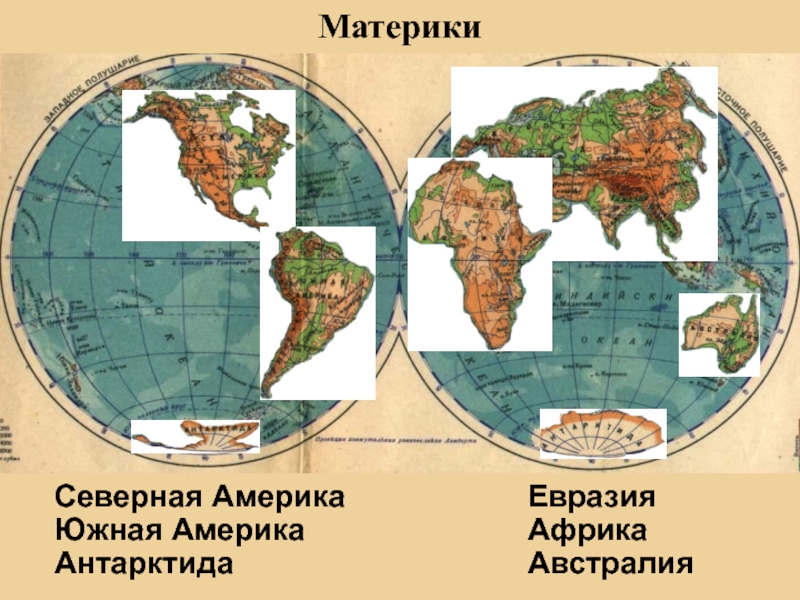 Африка лежит в полушариях. Евразия Африка Северная Америка Южная Америка Австралия Антарктида. Северные материки. Евразия на карте полушарий. Северная Америка на карте полушарий.