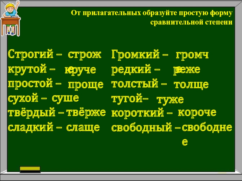 Образуй форму сравнительной степени прилагательных. Простая форма сравнительной степени прилагательных сухой. Образуйте простую форму сравнительной степени прилагательных. Строгий простая форма сравнительной степени. Образуй простую форму сравнительной степени прилагательных сладкий.