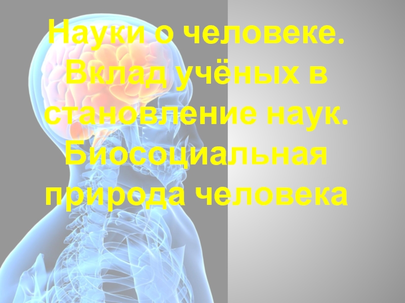 Презентация Науки о человеке.
Вклад учёных в становление наук. Биосоциальная природа