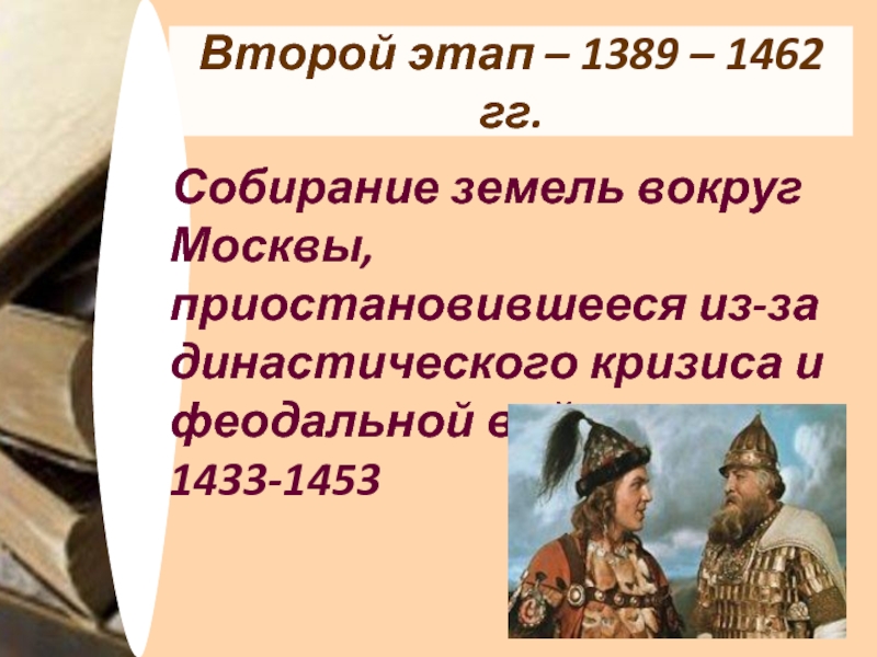 Собирание русских земель. Собирание земель вокруг Москвы. Московские князья и собирание земель. Вторая стадия образования российского государства (1389–1462). Этапы собирание земель вокруг Москвы презентация.