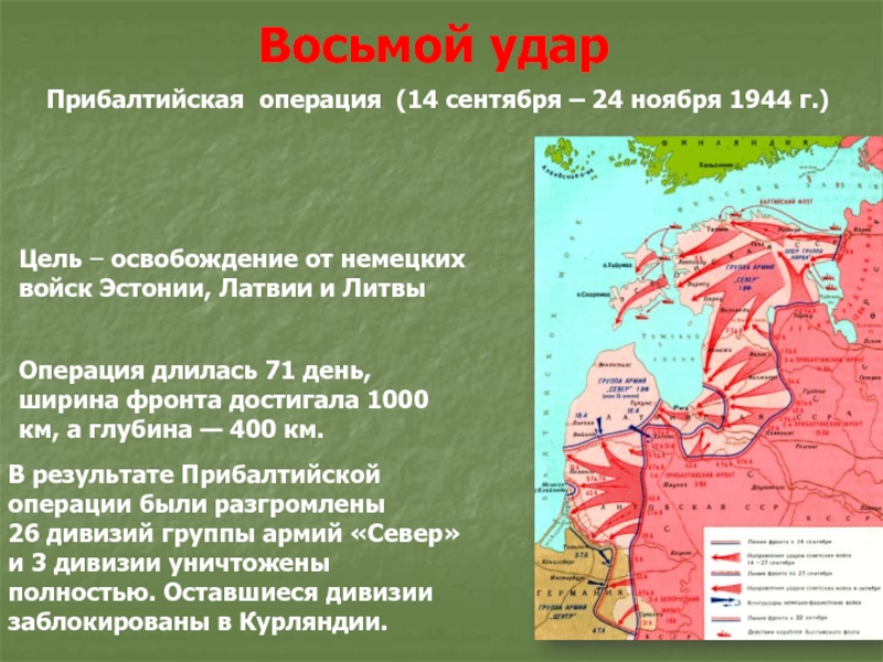 Операция 14. Прибалтийская операция (14 сентября – 24 ноября 1944 г.). Прибалтийская операция 1944 цель. Прибалтийская операция 1944 карта. Операции коренного перелома ВОВ.