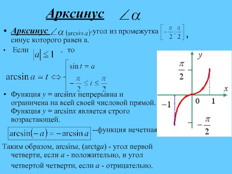 Чему равна функция. Функция арксинус и арккосинус. Понятия синус арксинус. Обратная функция арксинуса. Отношение синуса к арксинусу.