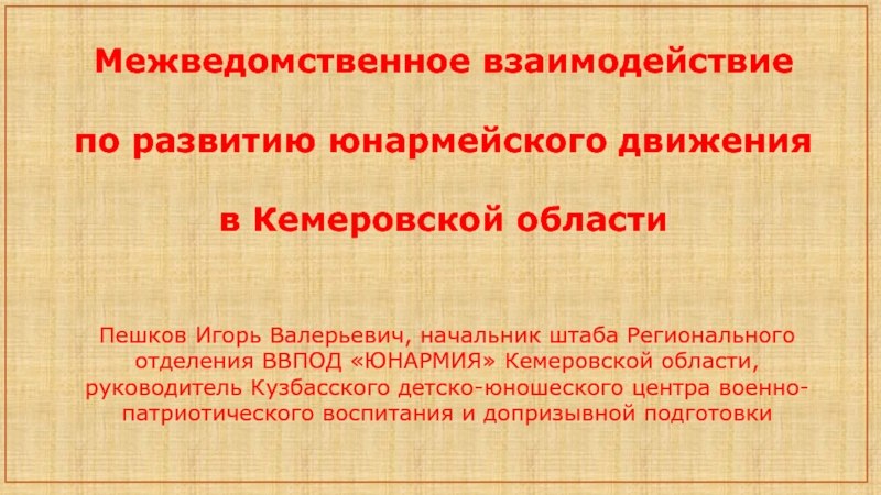 Межведомственное взаимодействие по развитию юнармейского движения в Кемеровской