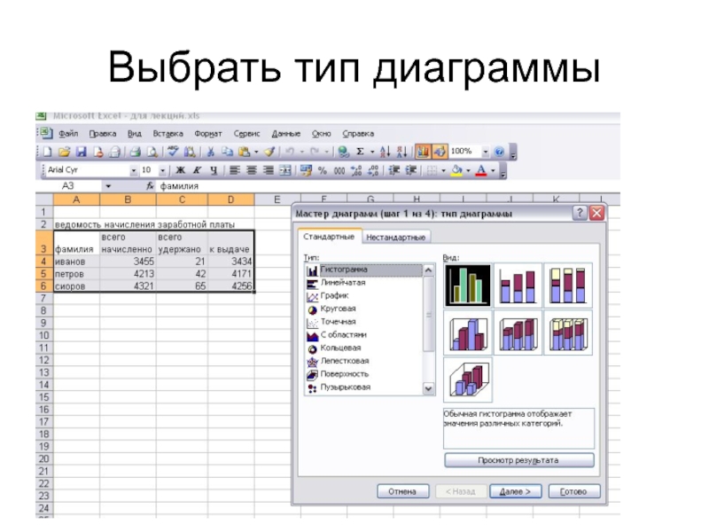 Какие типы диаграмм позволяют строить табличные процессоры