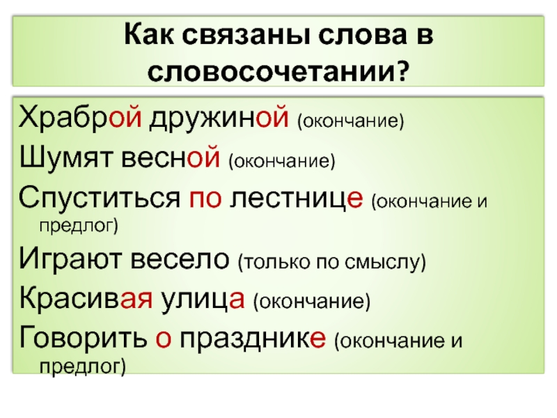 Словосочетание 5 класс. Как связаны слова в словосочетании 5 класс. Говорить окончание. Храбрый словосочетание. Говори окончание.