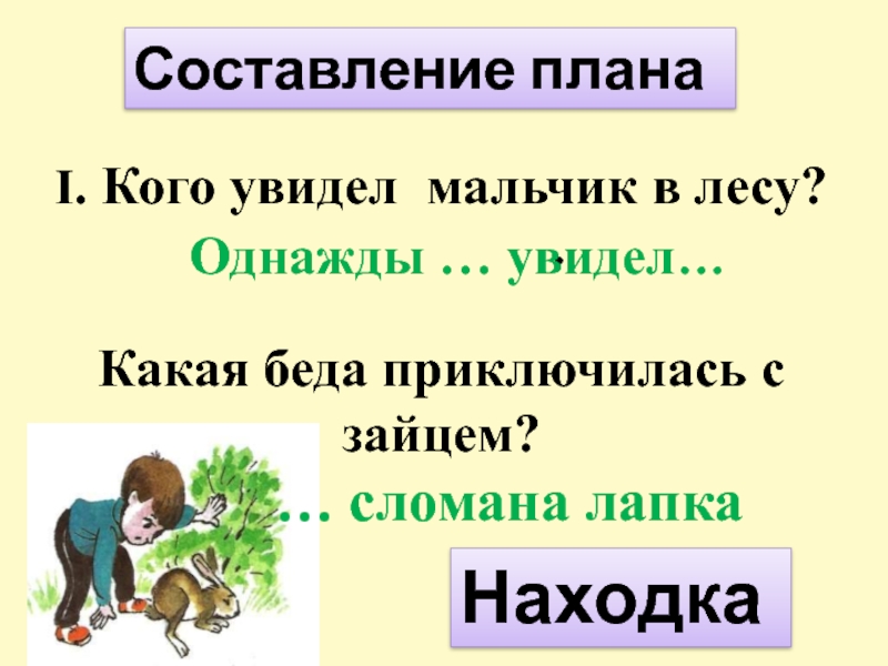 I. Кого увидел мальчик в лесу?